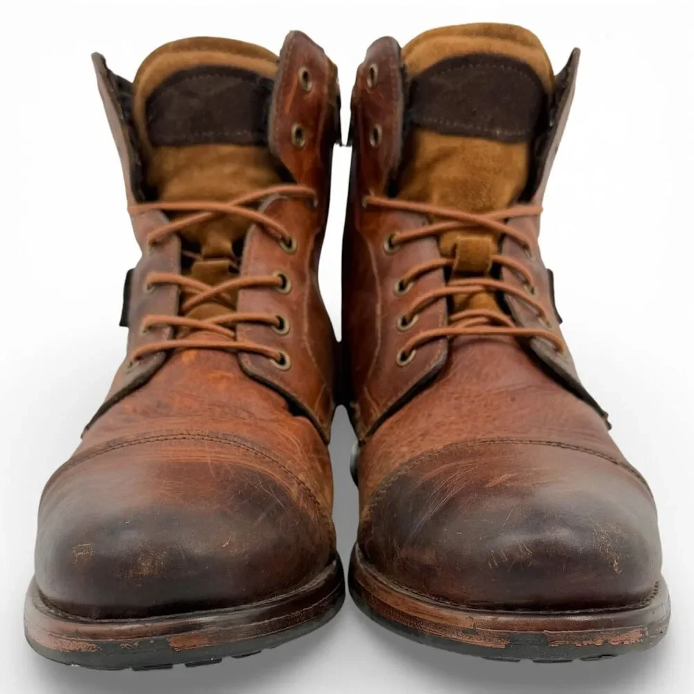 Freebird Men's Distressed Leather Lace Up Zipper Cap Toe Boots Brown EU45/US12